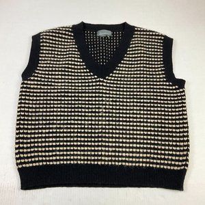 Anthropologie Womens Sweater Vest Black Beige Sleeveless Knit Pullover One Size